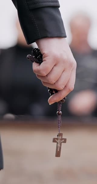 Hand Cross Religion Christian Person Closeup Crucifix Faith God Prayer — Stock Video