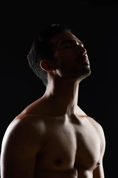 Homem Fisiculturista Músculo Sombra Estúdio Com Bem Estar Corpo Saudável — Fotografia de Stock