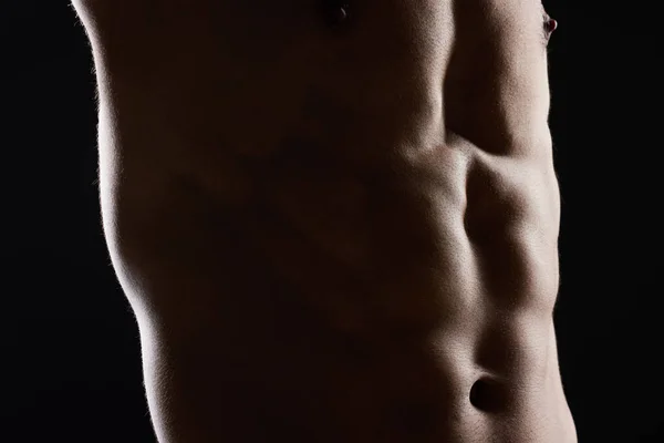 Homem Abdômen Músculo Estúdio Escuro Sombra Bem Estar Com Saúde — Fotografia de Stock