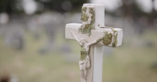 Pohřeb Náhrobek Nebo Ježíš Kříži Hřbitově Pro Obřad Smrti Náboženství — Stock video