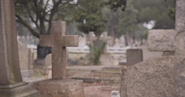 Funérailles Cimetière Croix Sur Pierre Tombale Pour Cérémonie Mort Religion — Video