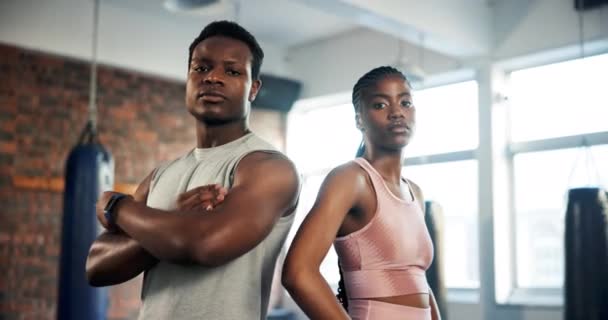 Ginásio Pessoas Confiantes Negras Sério Para Exercício Treinamento Treino Parceiro — Vídeo de Stock