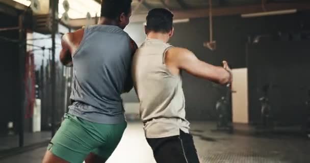 Muži Tělocvičně Podlahové Cvičení Míčem Pro Silné Tělo Vývoj Svalů — Stock video