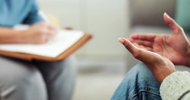 Saúde Mental Aconselhamento Mãos Mulher Terapia Com Psicólogo Médico Terapeuta — Vídeo de Stock