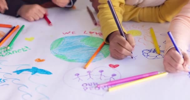 Děti Třídě Kresba Barvou Uměním Pro Den Země Ekologické Vzdělávání — Stock video
