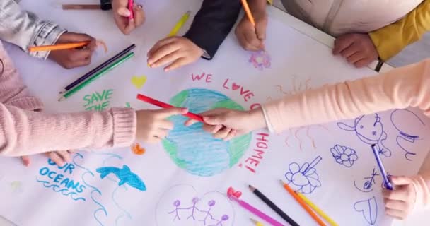 Copiii Din Clasă Desen Culoare Sus Pentru Ziua Pământului Educație — Videoclip de stoc