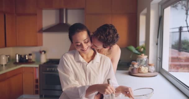Backen Lieben Oder Glückliches Paar Küssen Sich Der Küche Für — Stockvideo
