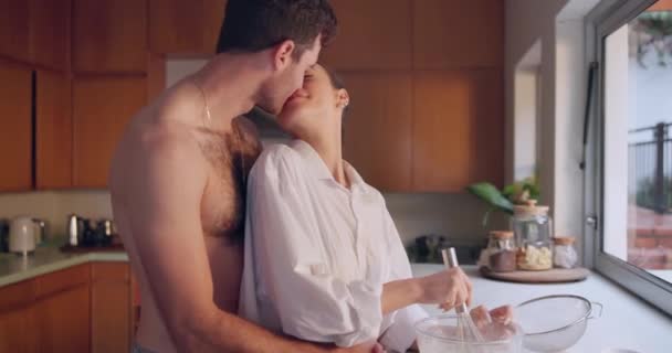 Gotowanie Miłość Lub Para Pocałunek Kuchni Romans Opieki Lub Więzi — Wideo stockowe
