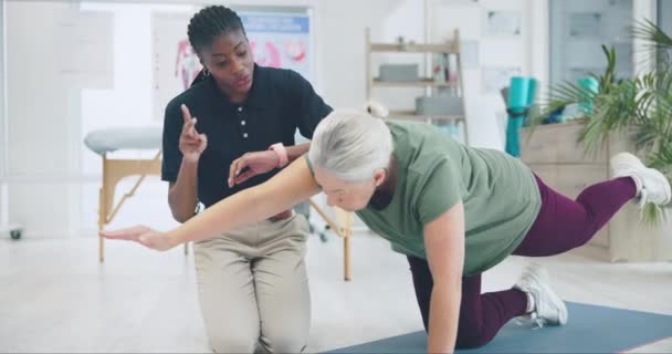 Physiotherapie Gleichgewicht Und Stretching Chiropraktiker Und Alte Patientin Mit Countdown — Stockvideo