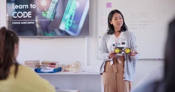 Öğretmen Sunum Robotik Kodlama Sınıfı Eğitimi Bilgi Teknolojisi Veya Mühendislik — Stok video