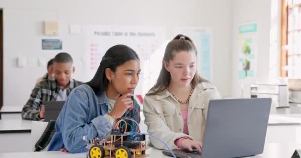 Робототехніка Освіта Діти Ноутбуком Шкільному Навчанні Кодування Робот Або Іграшка — стокове відео