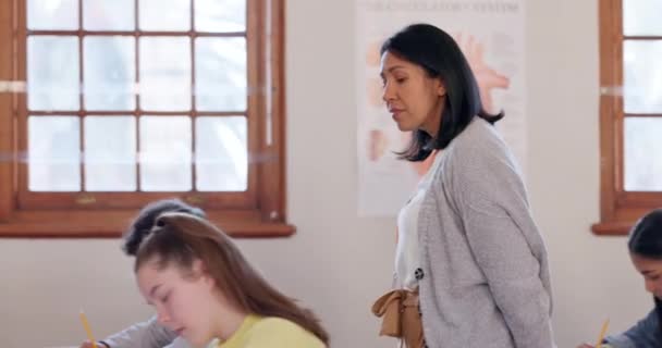 Студентський Тест Викладач Середньої Школи Або Жінка Стежать Груповим Іспитом — стокове відео