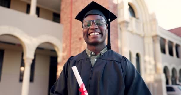 Graduate Face Black Man Diploma Certificate School Achievement Paper Outdoor — Stock Video
