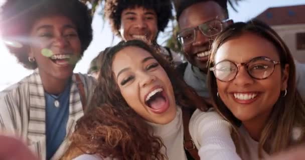 Amigos Selfie Cara Las Personas Con Signo Paz Vacaciones Vacaciones — Vídeo de stock