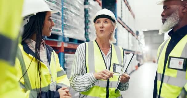 Équipe Entrepôt Femme Heureuse Inspection Logistique Gestion Des Stocks Liste — Video