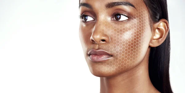 Belleza Maqueta Reconocimiento Facial Para Cuidado Piel Con Una Mujer — Foto de Stock