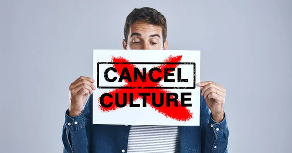 Cancel Culture Person Protest Sign Hand Message Social Media Violence — Stock Photo, Image