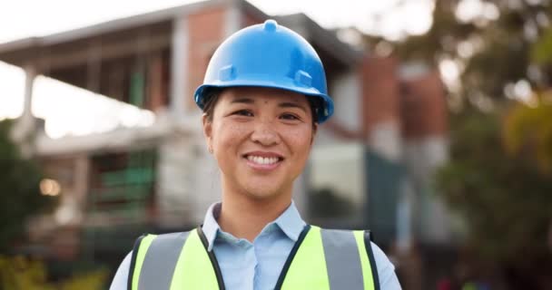 Sorria Retrato Mulher Engenharia Para Construção Urbana Com Confiança Orgulho — Vídeo de Stock