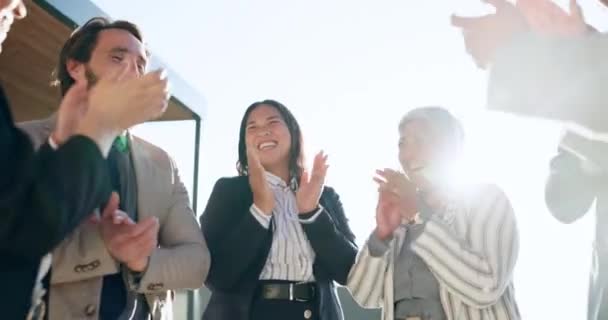 Colaboração Sorriso Aplausos Com Uma Equipe Negócios Celebração Objetivo Alvo — Vídeo de Stock