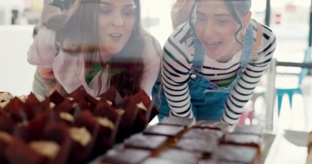 Display Window Women Shopping Bakery Cake Dessert Pastry Friends Together — Stock Video