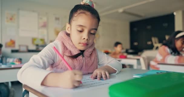 Dziewczęce Dziecko Edukacja Pisanie Klasie Nauką Wiedzą Wzrostem Akademickim Aktywność — Wideo stockowe