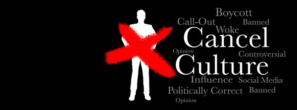 Cancel Culture Overlay Words Silhouette Man Bias Political Controversy Criticism — Stock Photo, Image