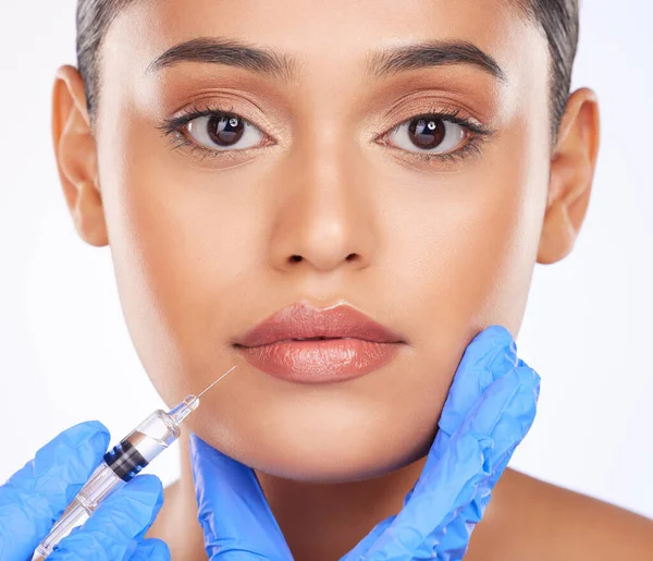 Cara Preenchimento Labial Dermatologia Mulher Beleza Com Médico Cirurgia Plástica — Fotografia de Stock