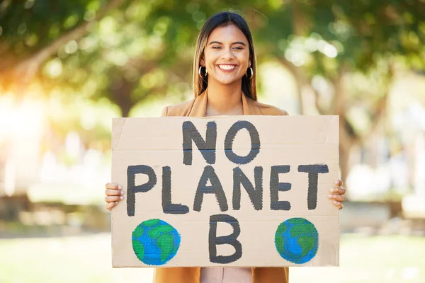 Woman Poster Climate Change Sign Park Earth Environment Green Eco — Stock Photo, Image