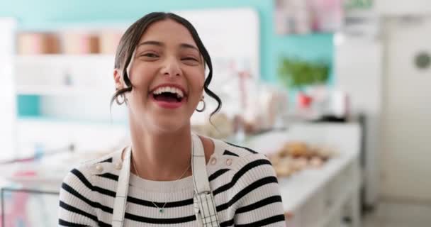 Пекарня Смех Лицо Женщины Кафе Малого Бизнеса Ресторана Стартап Карьеры — стоковое видео