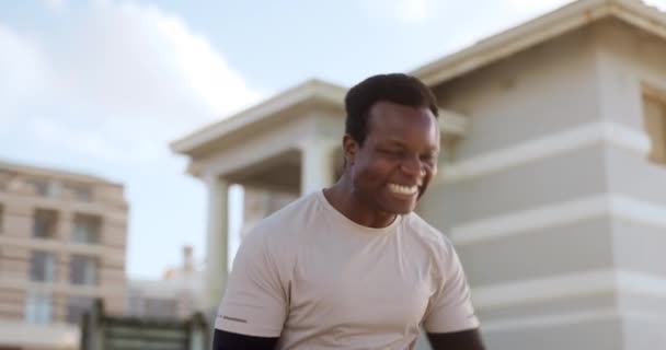 Black Man Watch Fist Pump Fitness Winning Success Performance Outdoor — Stock Video