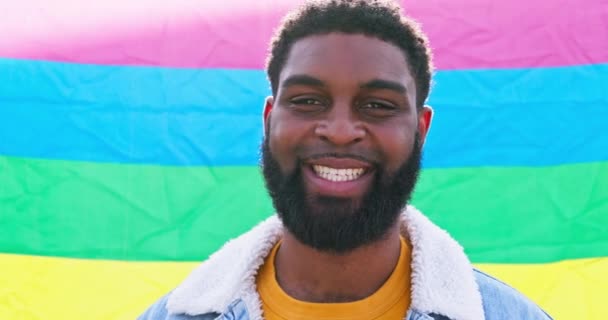 Bög Afrikansk Man Stolthet Flagga Och Ansikte Porträtt För Homosexuella — Stockvideo