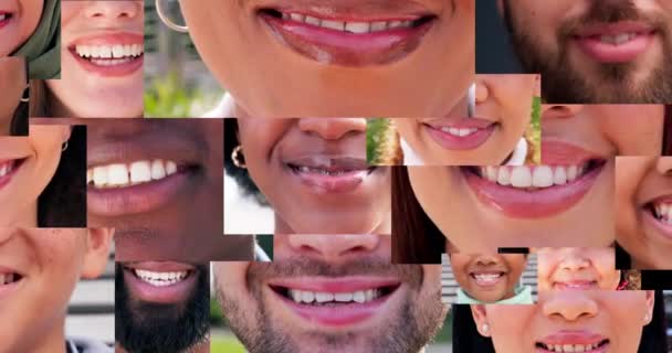Улыбка Зубы Зубной Коллаж Людьми Коллекции Вместе Разнообразия Единства Включения — стоковое видео