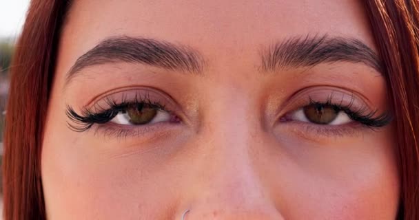 Olhos Visão Retrato Com Mulher Cílios Consciência Beleza Optometria Closeup — Vídeo de Stock
