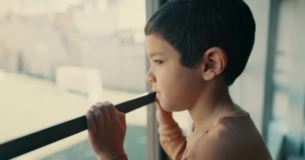 Fenêtre Visage Garçon Enfant Souffrant Dépression Anxiété Traumatisme Suite Abus — Video