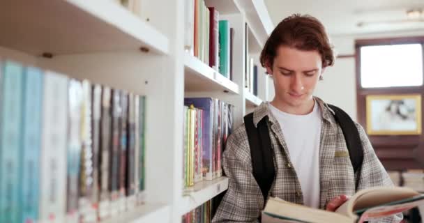 Universidad Libros Aprendizaje Con Hombre Biblioteca Para Educación Investigación Relax — Vídeo de stock