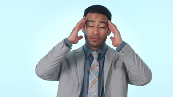 Geschäftsmann Kopfschmerzen Und Stress Schmerz Angst Oder Psychischer Gesundheit Vor — Stockvideo