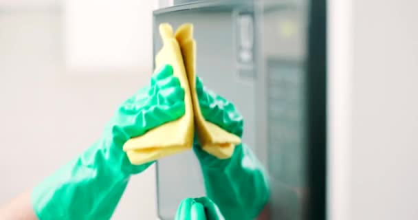 Paño Manos Persona Limpieza Microondas Máquina Cocina Casera Limpiar Polvo — Vídeos de Stock
