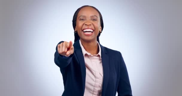Mujer Negocios Elección Señalando Para Éxito Reclutamiento Ganador Anuncio Promoción — Vídeos de Stock