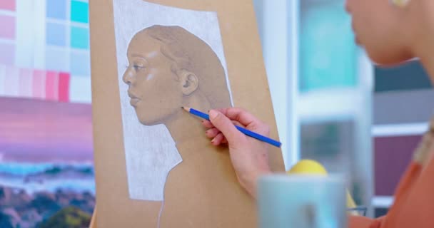 Hands Artist Pencil Drawing Canvas Talent Inspiration Studio Art Closeup — Stock Video