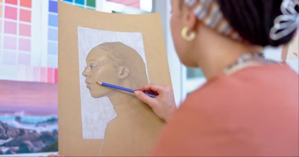 Ręce Ołówek Kobieta Rysunek Sztuki Talent Inspiracja Pracowni Artysta Płótno — Wideo stockowe
