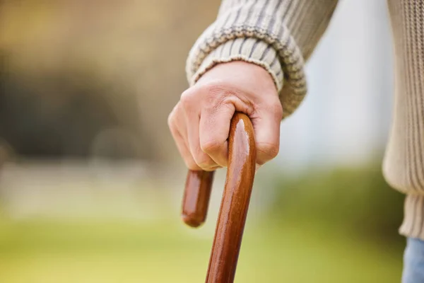 Walking Stick Support Elderly Hands Person Disability Injury Osteoporosis Medical — Stock Photo, Image