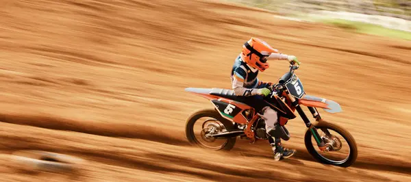 Motorcycle Sand Motion Blur Sports Man Space Desert Dirt Biking — Stock Photo, Image