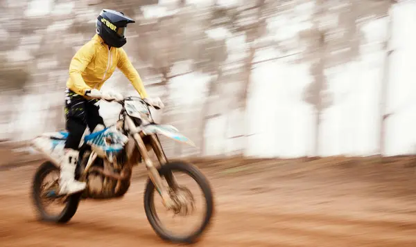 Bicicleta Velocidad Desenfoque Movimiento Con Hombre Deportivo Espacio Bosque Para —  Fotos de Stock