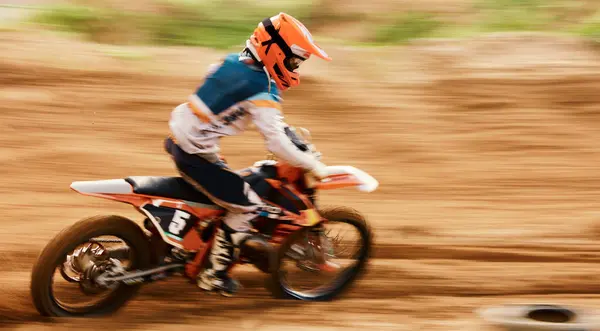 Motorcycle Sand Motion Blur Sports Man Space Desert Dirt Biking — Stock Photo, Image