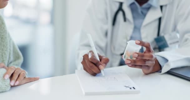 Manos Médico Paciente Con Píldoras Nota Prescripción Consulta Salud Ayuda — Vídeos de Stock