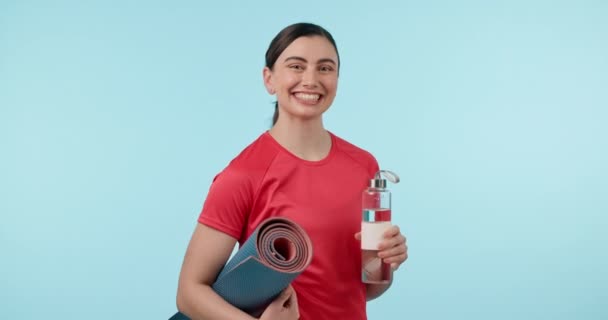 Agua Esterilla Ejercicio Retrato Una Mujer Estudio Para Entrenamiento Salud — Vídeos de Stock