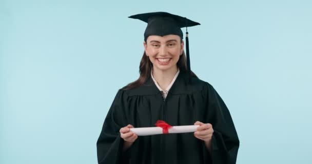 Улыбка Лицо Женщина Дипломом Высшем Образовании Обучении Успехе Школе Счастливый — стоковое видео