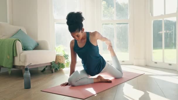 Dom Medytacja Kobieta Fitness Joga Wellness Słońcem Oddychanie Relaks Osoba — Wideo stockowe