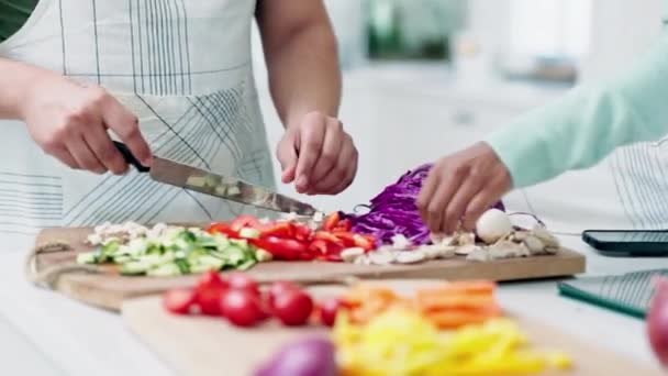 Matlagning Att Skära Grönsaker Och Par Med Mat Smak Och — Stockvideo