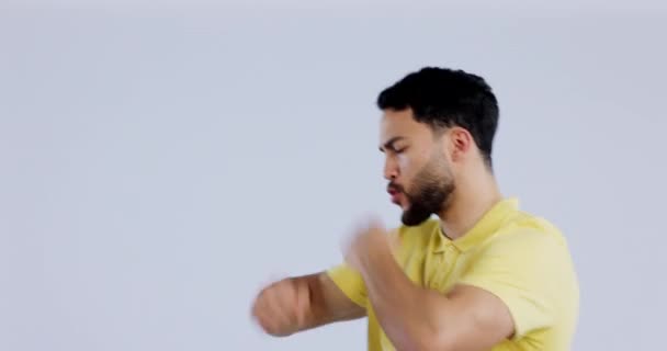 Man Gezicht Dans Voor Succes Studio Feest Vieren Motivatie Voor — Stockvideo
